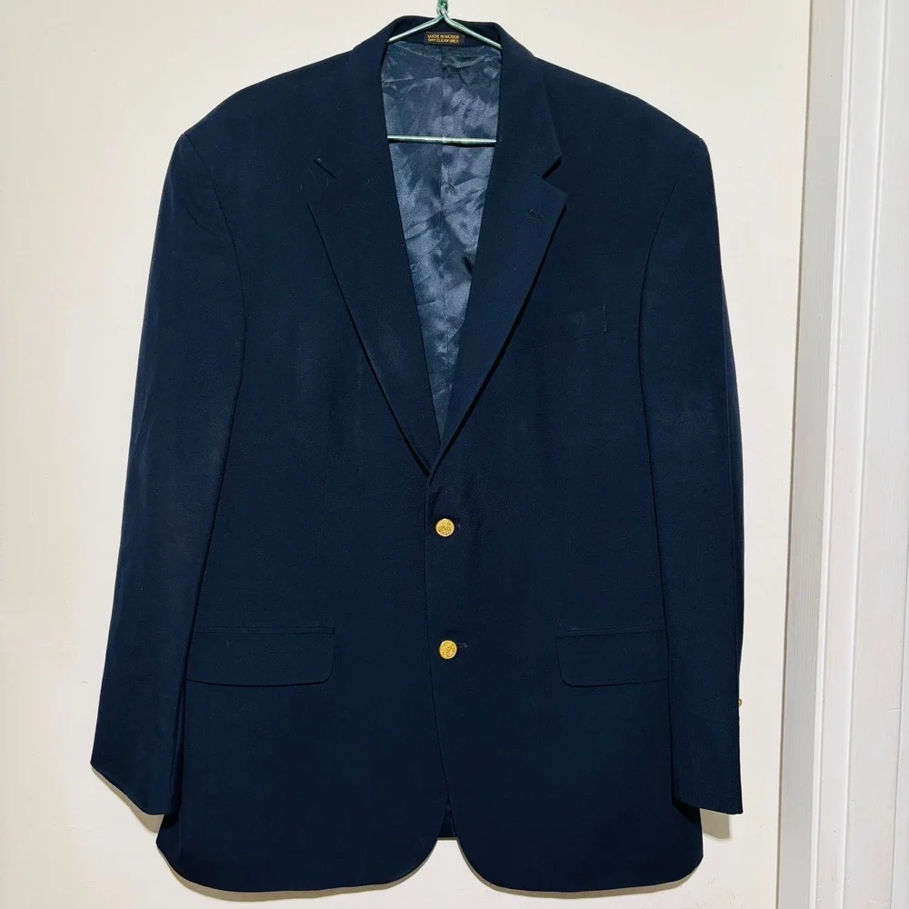 Oscar de‎ la Renta Blazer Mens 46L Navy Blue 100% Wool Lined Jacket Classic Fit